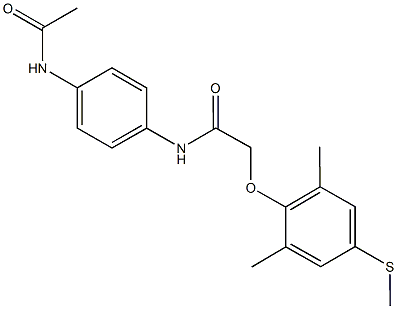 N-[4-(acetylamino)phenyl]-2-[2,6-dimethyl-4-(methylsulfanyl)phenoxy]acetamide Struktur