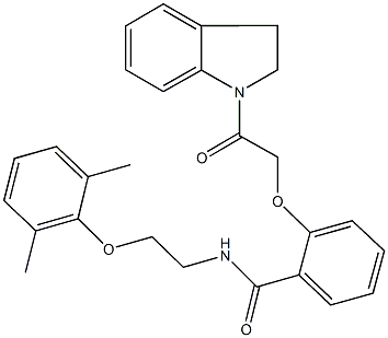 2-[2-(2,3-dihydro-1H-indol-1-yl)-2-oxoethoxy]-N-[2-(2,6-dimethylphenoxy)ethyl]benzamide 结构式