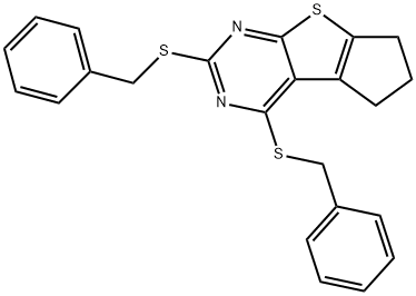 2,4-bis(benzylsulfanyl)-6,7-dihydro-5H-cyclopenta[4,5]thieno[2,3-d]pyrimidine,723740-29-2,结构式