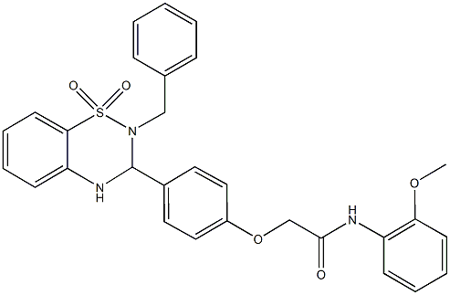 2-[4-(2-benzyl-1,1-dioxido-3,4-dihydro-2H-1,2,4-benzothiadiazin-3-yl)phenoxy]-N-(2-methoxyphenyl)acetamide 化学構造式