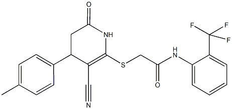 2-{[3-cyano-4-(4-methylphenyl)-6-oxo-1,4,5,6-tetrahydro-2-pyridinyl]sulfanyl}-N-[2-(trifluoromethyl)phenyl]acetamide 结构式