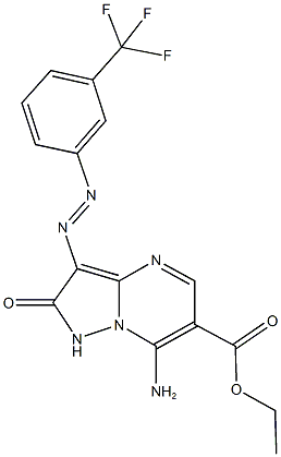 ethyl 7-amino-2-oxo-3-{[3-(trifluoromethyl)phenyl]diazenyl}-1,2-dihydropyrazolo[1,5-a]pyrimidine-6-carboxylate Struktur