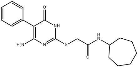 2-[(4-amino-6-oxo-5-phenyl-1,6-dihydro-2-pyrimidinyl)sulfanyl]-N-cycloheptylacetamide Struktur