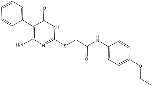 2-[(4-amino-6-oxo-5-phenyl-1,6-dihydro-2-pyrimidinyl)sulfanyl]-N-(4-ethoxyphenyl)acetamide 化学構造式