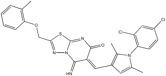 6-{[1-(2,4-dichlorophenyl)-2,5-dimethyl-1H-pyrrol-3-yl]methylene}-5-imino-2-[(2-methylphenoxy)methyl]-5,6-dihydro-7H-[1,3,4]thiadiazolo[3,2-a]pyrimidin-7-one Structure