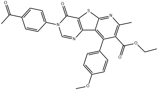 ethyl 3-(4-acetylphenyl)-9-(4-methoxyphenyl)-7-methyl-4-oxo-3,4-dihydropyrido[3',2':4,5]thieno[3,2-d]pyrimidine-8-carboxylate,723745-32-2,结构式