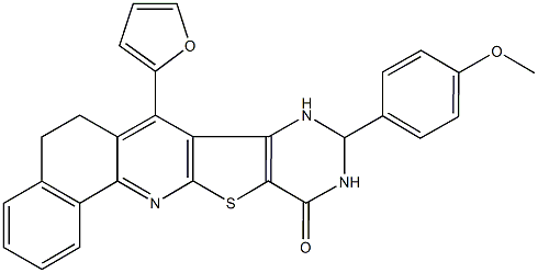 7-(2-furyl)-9-(4-methoxyphenyl)-5,6,9,10-tetrahydrobenzo[h]pyrimido[4',5':4,5]thieno[2,3-b]quinolin-11(8H)-one Struktur