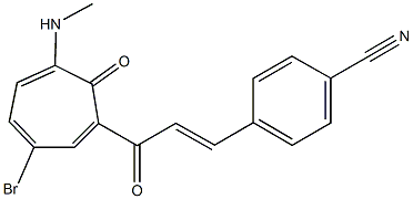 4-{3-[3-bromo-6-(methylamino)-7-oxo-1,3,5-cycloheptatrien-1-yl]-3-oxo-1-propenyl}benzonitrile Structure