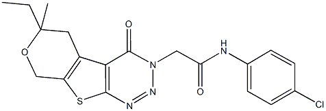 N-(4-chlorophenyl)-2-(6-ethyl-6-methyl-4-oxo-5,8-dihydro-4H-pyrano[4',3':4,5]thieno[2,3-d][1,2,3]triazin-3(6H)-yl)acetamide 化学構造式