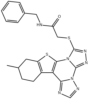 N-benzyl-2-[(11-methyl-10,11,12,13-tetrahydro[1]benzothieno[3,2-e]di[1,2,4]triazolo[4,3-a:1,5-c]pyrimidin-7-yl)sulfanyl]acetamide Struktur