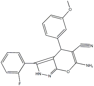 723747-74-8 6-amino-3-(2-fluorophenyl)-4-(3-methoxyphenyl)-2,4-dihydropyrano[2,3-c]pyrazole-5-carbonitrile