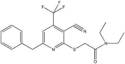 2-{[6-benzyl-3-cyano-4-(trifluoromethyl)-2-pyridinyl]sulfanyl}-N,N-diethylacetamide,723748-27-4,结构式