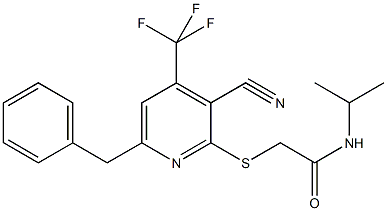 2-{[6-benzyl-3-cyano-4-(trifluoromethyl)-2-pyridinyl]sulfanyl}-N-isopropylacetamide,723748-31-0,结构式