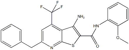 3-amino-6-benzyl-N-(2-methoxyphenyl)-4-(trifluoromethyl)thieno[2,3-b]pyridine-2-carboxamide 结构式