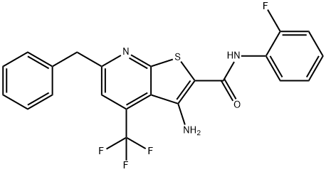 3-amino-6-benzyl-N-(2-fluorophenyl)-4-(trifluoromethyl)thieno[2,3-b]pyridine-2-carboxamide,723748-39-8,结构式