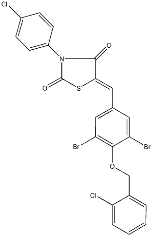 3-(4-chlorophenyl)-5-{3,5-dibromo-4-[(2-chlorobenzyl)oxy]benzylidene}-1,3-thiazolidine-2,4-dione 结构式