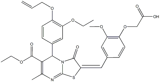{4-[(5-[4-(allyloxy)-3-ethoxyphenyl]-6-(ethoxycarbonyl)-7-methyl-3-oxo-5H-[1,3]thiazolo[3,2-a]pyrimidin-2(3H)-ylidene)methyl]-2-methoxyphenoxy}acetic acid Structure