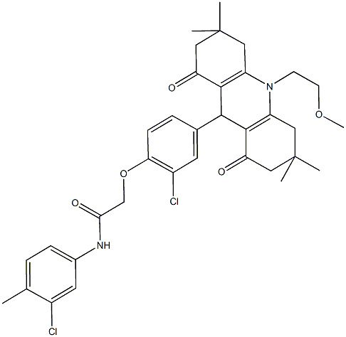 2-{2-chloro-4-[10-(2-methoxyethyl)-3,3,6,6-tetramethyl-1,8-dioxo-1,2,3,4,5,6,7,8,9,10-decahydro-9-acridinyl]phenoxy}-N-(3-chloro-4-methylphenyl)acetamide,723749-27-7,结构式