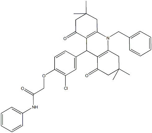 2-[4-(10-benzyl-3,3,6,6-tetramethyl-1,8-dioxo-1,2,3,4,5,6,7,8,9,10-decahydro-9-acridinyl)-2-chlorophenoxy]-N-phenylacetamide,723749-35-7,结构式