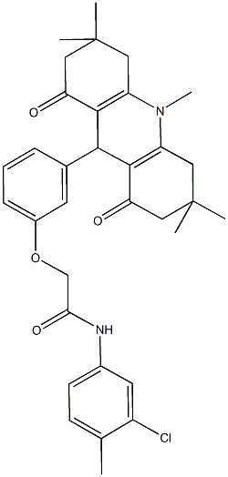 N-(3-chloro-4-methylphenyl)-2-[3-(3,3,6,6,10-pentamethyl-1,8-dioxo-1,2,3,4,5,6,7,8,9,10-decahydro-9-acridinyl)phenoxy]acetamide 结构式