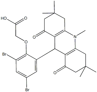 [2,4-dibromo-6-(3,3,6,6,10-pentamethyl-1,8-dioxo-1,2,3,4,5,6,7,8,9,10-decahydro-9-acridinyl)phenoxy]aceticacid,723749-49-3,结构式