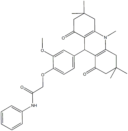 2-[2-methoxy-4-(3,3,6,6,10-pentamethyl-1,8-dioxo-1,2,3,4,5,6,7,8,9,10-decahydro-9-acridinyl)phenoxy]-N-phenylacetamide 化学構造式