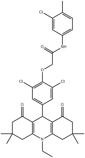 N-(3-chloro-4-methylphenyl)-2-[2,6-dichloro-4-(10-ethyl-3,3,6,6-tetramethyl-1,8-dioxo-1,2,3,4,5,6,7,8,9,10-decahydro-9-acridinyl)phenoxy]acetamide 结构式