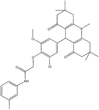 2-[2-chloro-6-methoxy-4-(3,3,6,6,10-pentamethyl-1,8-dioxo-1,2,3,4,5,6,7,8,9,10-decahydro-9-acridinyl)phenoxy]-N-(3-methylphenyl)acetamide 化学構造式