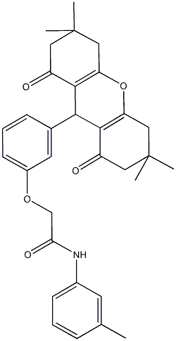 N-(3-methylphenyl)-2-[3-(3,3,6,6-tetramethyl-1,8-dioxo-2,3,4,5,6,7,8,9-octahydro-1H-xanthen-9-yl)phenoxy]acetamide,723749-78-8,结构式
