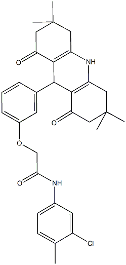 N-(3-chloro-4-methylphenyl)-2-[3-(3,3,6,6-tetramethyl-1,8-dioxo-1,2,3,4,5,6,7,8,9,10-decahydro-9-acridinyl)phenoxy]acetamide Structure