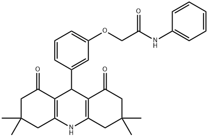 N-phenyl-2-[3-(3,3,6,6-tetramethyl-1,8-dioxo-1,2,3,4,5,6,7,8,9,10-decahydro-9-acridinyl)phenoxy]acetamide Structure