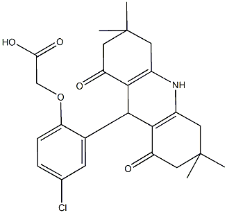 [4-chloro-2-(3,3,6,6-tetramethyl-1,8-dioxo-1,2,3,4,5,6,7,8,9,10-decahydro-9-acridinyl)phenoxy]acetic acid 结构式