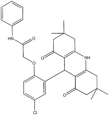 2-[4-chloro-2-(3,3,6,6-tetramethyl-1,8-dioxo-1,2,3,4,5,6,7,8,9,10-decahydro-9-acridinyl)phenoxy]-N-phenylacetamide,723749-95-9,结构式