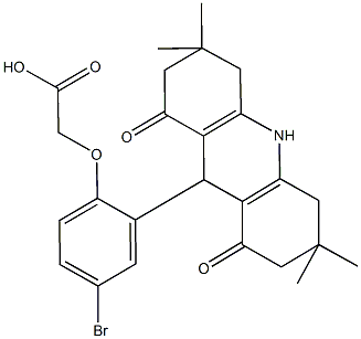 [4-bromo-2-(3,3,6,6-tetramethyl-1,8-dioxo-1,2,3,4,5,6,7,8,9,10-decahydro-9-acridinyl)phenoxy]acetic acid Structure