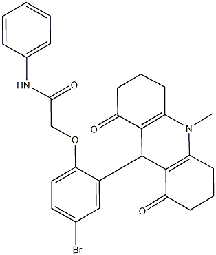 2-[4-bromo-2-(10-methyl-1,8-dioxo-1,2,3,4,5,6,7,8,9,10-decahydro-9-acridinyl)phenoxy]-N-phenylacetamide Struktur