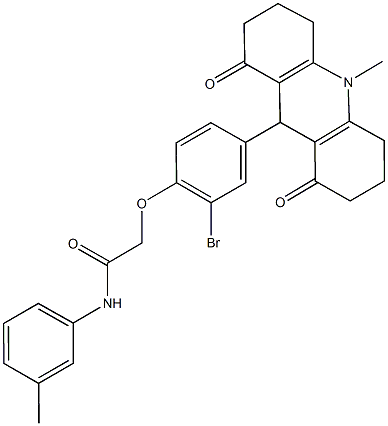 2-[2-bromo-4-(10-methyl-1,8-dioxo-1,2,3,4,5,6,7,8,9,10-decahydro-9-acridinyl)phenoxy]-N-(3-methylphenyl)acetamide Structure