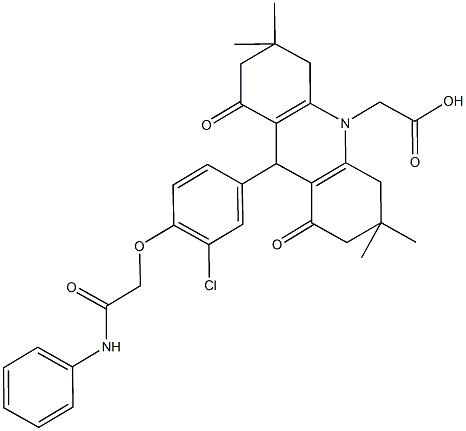 (9-[4-(2-anilino-2-oxoethoxy)-3-chlorophenyl]-3,3,6,6-tetramethyl-1,8-dioxo-2,3,4,5,6,7,8,9-octahydro-10(1H)-acridinyl)acetic acid|