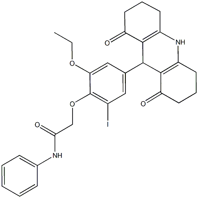 2-[4-(1,8-dioxo-1,2,3,4,5,6,7,8,9,10-decahydro-9-acridinyl)-2-ethoxy-6-iodophenoxy]-N-phenylacetamide Structure