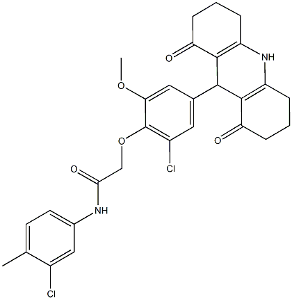 2-[2-chloro-4-(1,8-dioxo-1,2,3,4,5,6,7,8,9,10-decahydro-9-acridinyl)-6-methoxyphenoxy]-N-(3-chloro-4-methylphenyl)acetamide Structure