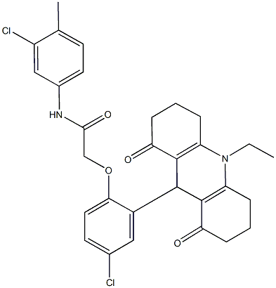 2-[4-chloro-2-(10-ethyl-1,8-dioxo-1,2,3,4,5,6,7,8,9,10-decahydro-9-acridinyl)phenoxy]-N-(3-chloro-4-methylphenyl)acetamide Structure