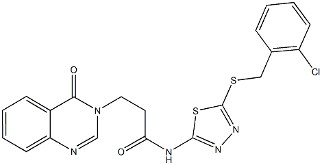 N-{5-[(2-chlorobenzyl)sulfanyl]-1,3,4-thiadiazol-2-yl}-3-(4-oxo-3(4H)-quinazolinyl)propanamide 化学構造式