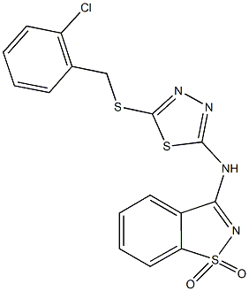 N-{5-[(2-chlorobenzyl)sulfanyl]-1,3,4-thiadiazol-2-yl}-N-(1,1-dioxido-1,2-benzisothiazol-3-yl)amine Struktur
