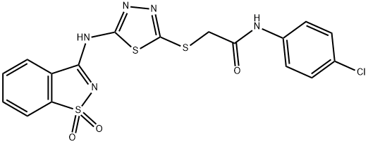 N-(4-chlorophenyl)-2-({5-[(1,1-dioxido-1,2-benzisothiazol-3-yl)amino]-1,3,4-thiadiazol-2-yl}sulfanyl)acetamide Structure