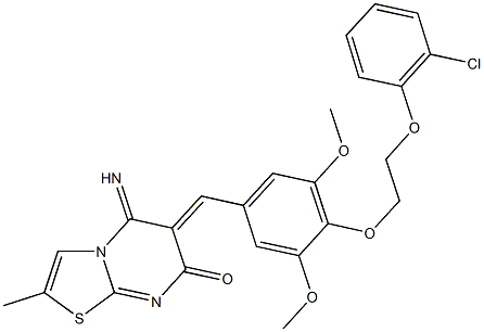 6-{4-[2-(2-chlorophenoxy)ethoxy]-3,5-dimethoxybenzylidene}-5-imino-2-methyl-5,6-dihydro-7H-[1,3]thiazolo[3,2-a]pyrimidin-7-one 化学構造式