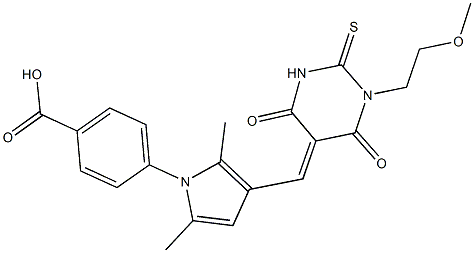 4-{3-[(1-(2-methoxyethyl)-4,6-dioxo-2-thioxotetrahydro-5(2H)-pyrimidinylidene)methyl]-2,5-dimethyl-1H-pyrrol-1-yl}benzoic acid Struktur