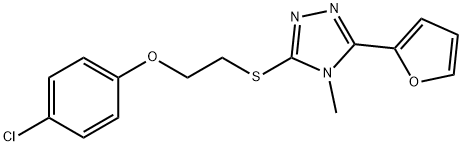 3-{[2-(4-chlorophenoxy)ethyl]sulfanyl}-5-(2-furyl)-4-methyl-4H-1,2,4-triazole 化学構造式