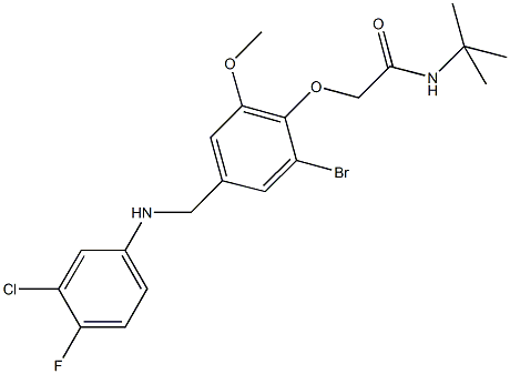 2-{2-bromo-4-[(3-chloro-4-fluoroanilino)methyl]-6-methoxyphenoxy}-N-(tert-butyl)acetamide Struktur
