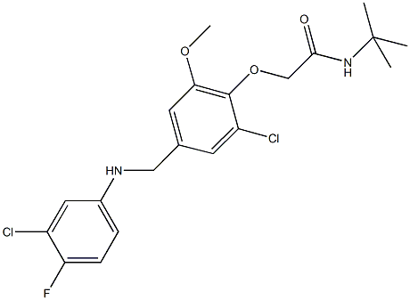 N-(tert-butyl)-2-{2-chloro-4-[(3-chloro-4-fluoroanilino)methyl]-6-methoxyphenoxy}acetamide Structure