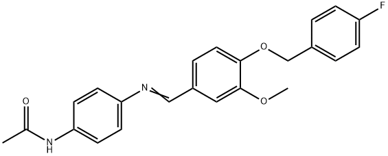 N-[4-({4-[(4-fluorobenzyl)oxy]-3-methoxybenzylidene}amino)phenyl]acetamide 化学構造式