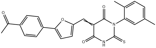 5-{[5-(4-acetylphenyl)-2-furyl]methylene}-1-(2,5-dimethylphenyl)-2-thioxodihydro-4,6(1H,5H)-pyrimidinedione 结构式